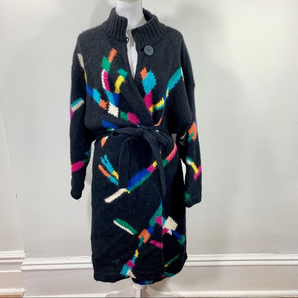 Vintage Jackets & Blazers - Vtg 80s Wool blend Jacket wrap oversized print